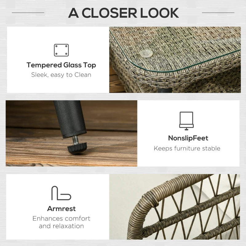 6-Seater Rattan Corner Sofa With Rounded Edges And Tempered Glass Two-tier Table