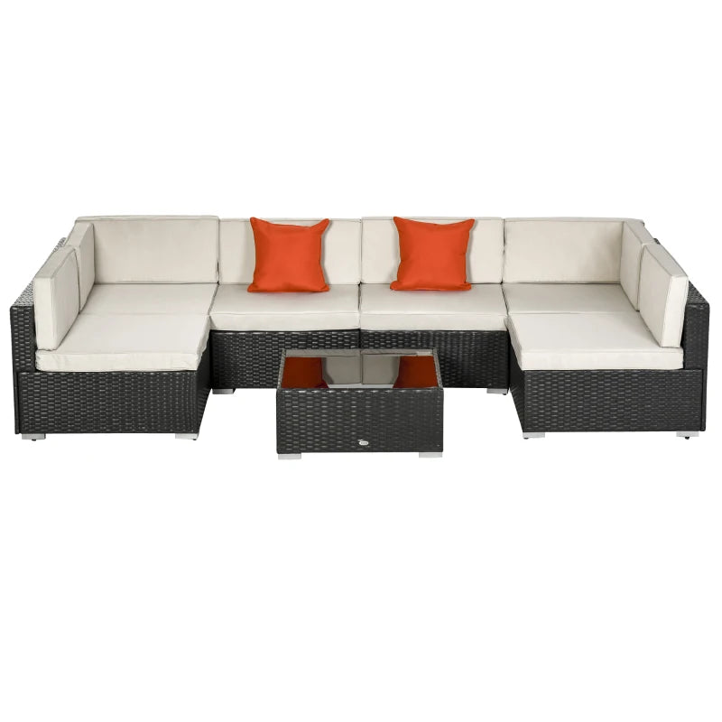 Dark Brown 7 Piece Rattan Furniture Set with Thick Padded Cushions