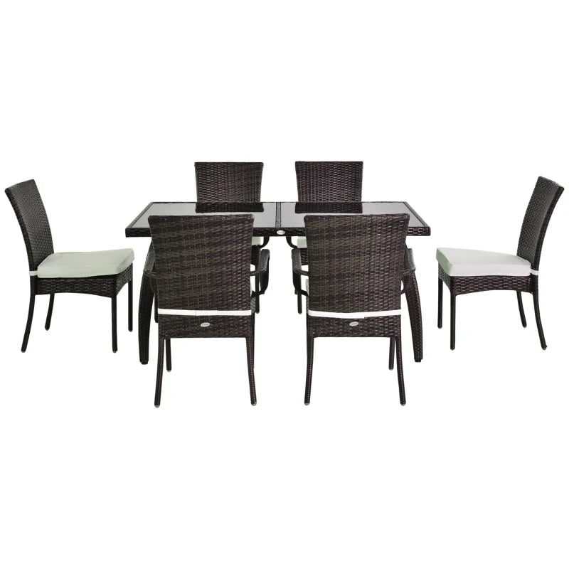 Brown 6 Seater Rattan Dining Set With Grey Cushions