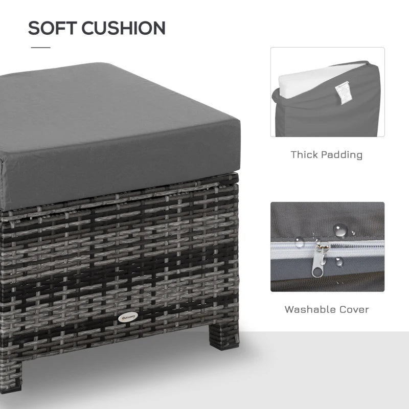 Dark Grey Rattan Footstool With Padded Grey Cushion - 50 x 50 x 35 cm