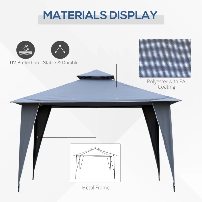 3.5m x 3.5m Side-Less Outdoor Canopy With 2-Tier Roof Steel Frame