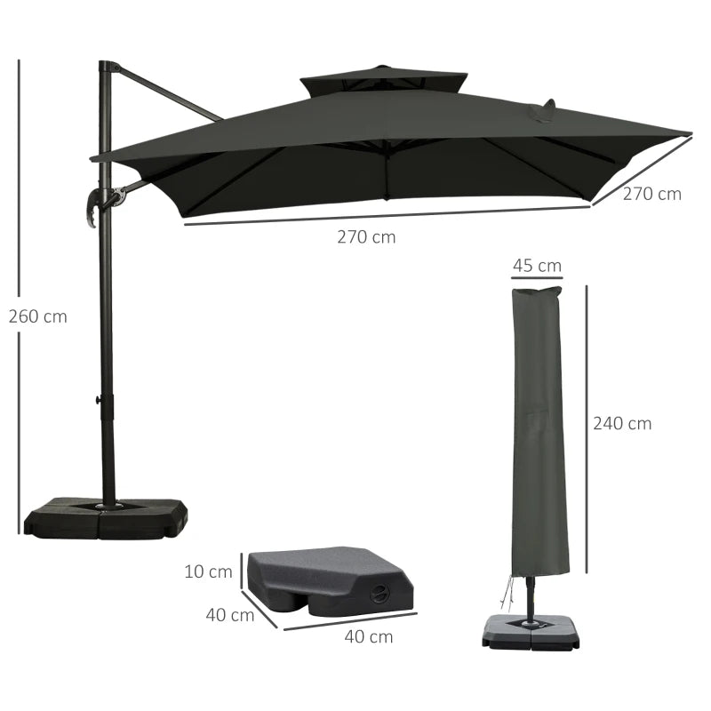 Black Square Parasol With 360° Rotation