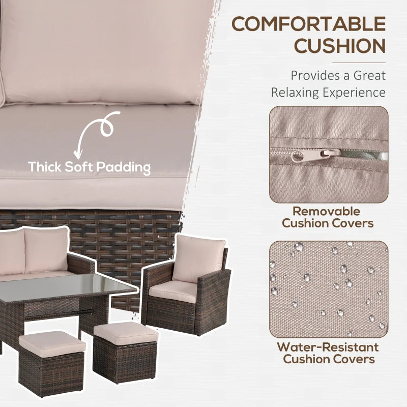 Brown 6 Piece Rattan Dining Set With Dark Grey Cushions