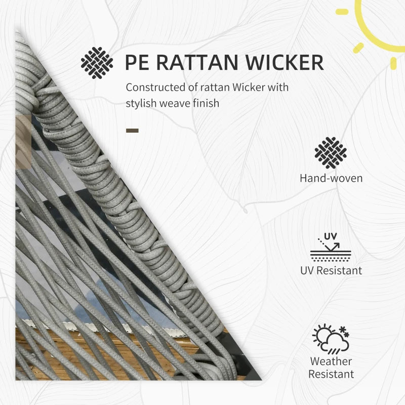 Dark Grey 6 Seater Rattan Furniture Set with Sofa, Footstool and Wood-Plastic Coffee Table