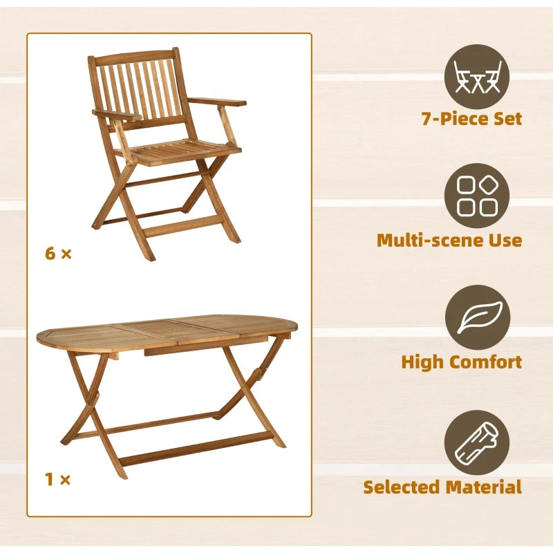 7 Piece Wooden Dining Set - Foldable Chairs