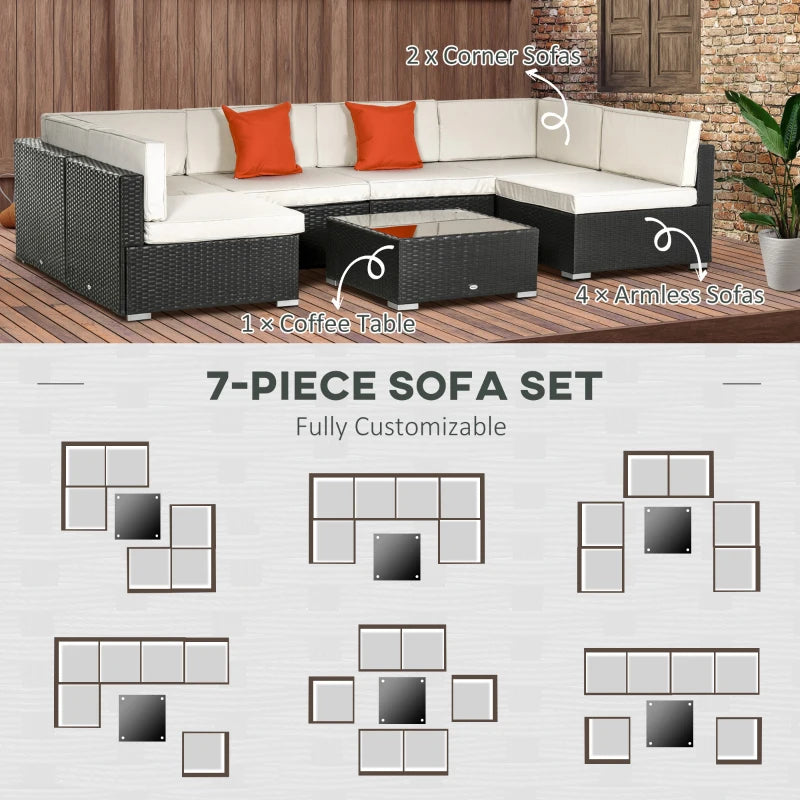 Dark Brown 7 Piece Rattan Furniture Set with Thick Padded Cushions
