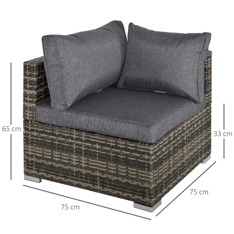 Grey Rattan Corner Single Chair With Cushions
