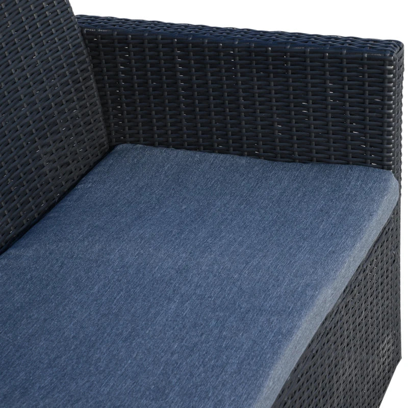 Black 4 Piece Rattan Furniture Set with Grey Cushions, 2 Armchairs and Dark Coffee Table