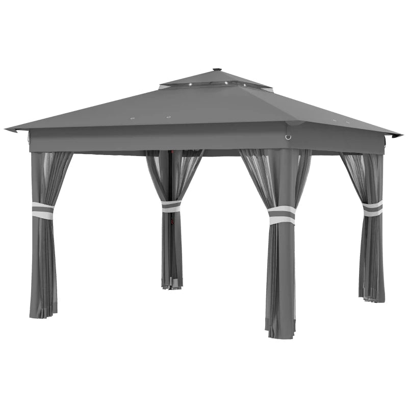Grey Pop Up Gazebo with Solar-Powered LED Lights