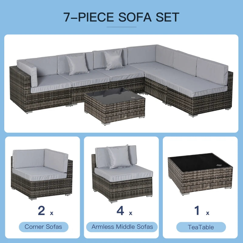 Mixed Brown 6-Seater Rattan Sectional Sofa