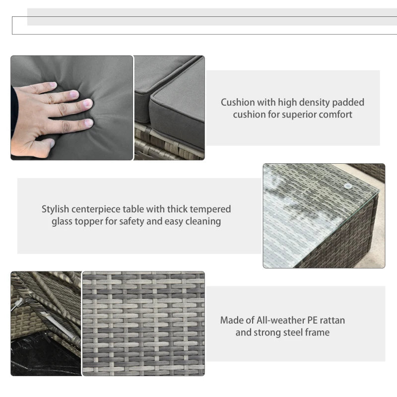 Rattan Garden Furniture Set With 3-Seater Sofa, 2 Single Chairs Plus Foot Stool & Coffee Table