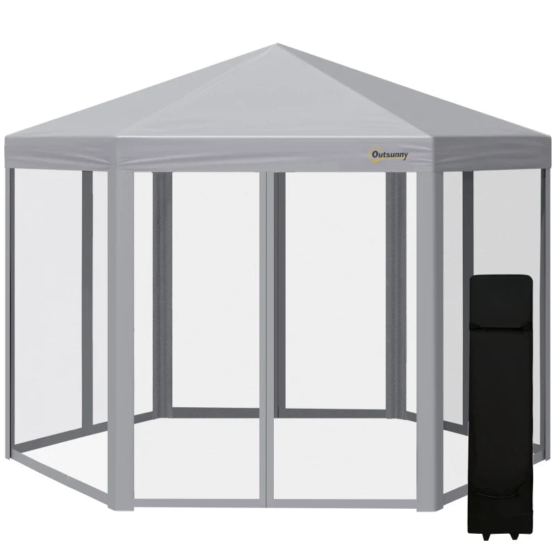 Grey 3m x 3m Hexagonal Pop Up Gazebo - Adjustable Height and Roller Bag