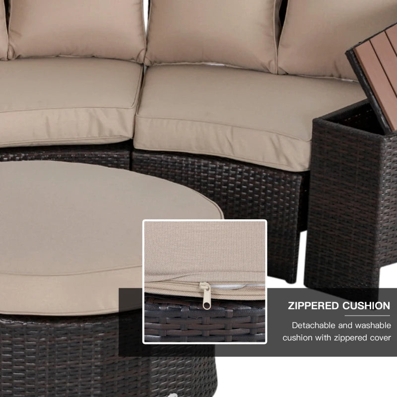8 Piece Curved Rattan Sofa Set With Umbrella and Two Stroage Functional Side Tables
