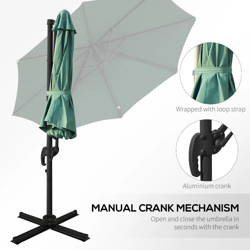 2.94m x 2.48H Green Parasol With 360° Rotation