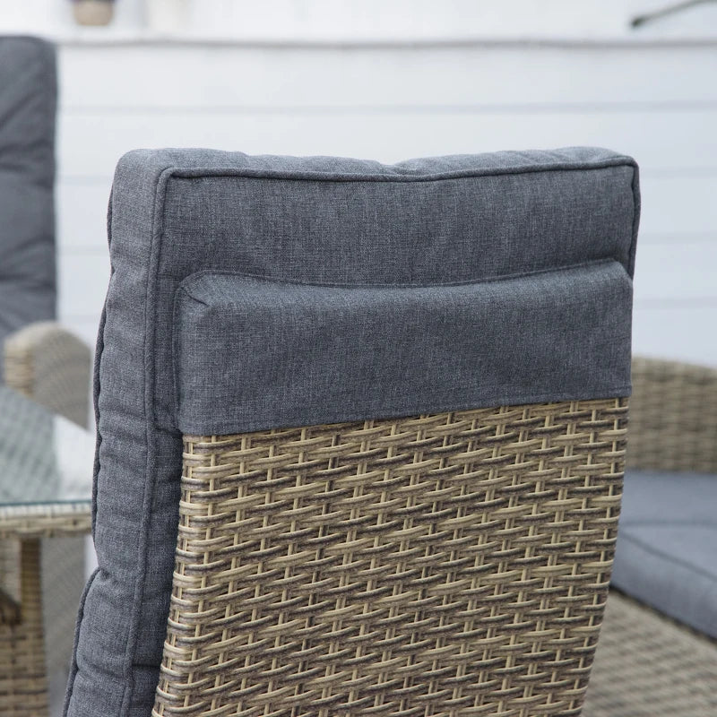 Mixed Grey 4 Seater Rattan Dining Set -Includes Chaise Lounge With Adjustable Backrest