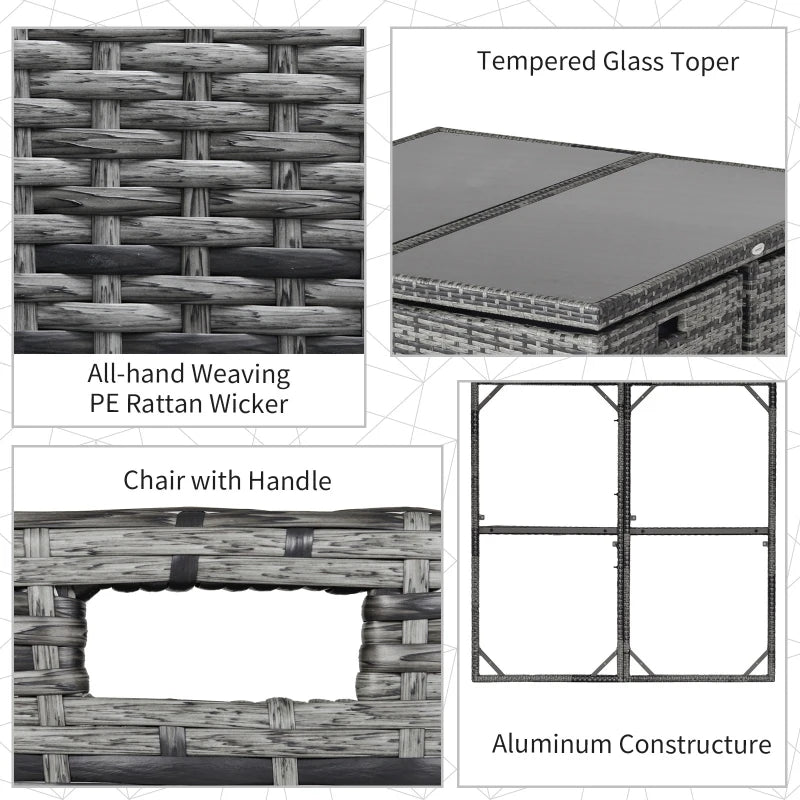 9 Piece Rattan Dining Set With Stylish Black Tempered Glass Table Top