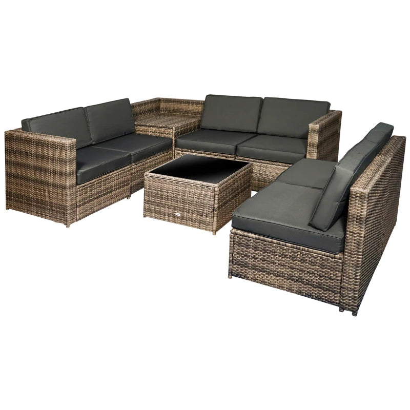 Brown 8 Piece Rattan Furniture Set with Cushions - x3 Two Seater Sofas With Table and Cushions