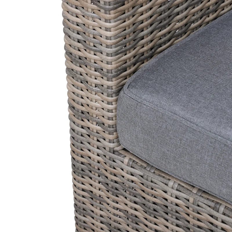 Mixed Brown 5 Piece Rattan Balcony Sofa Set with Corner Armchairs, Ottomans, and Glass Top Table