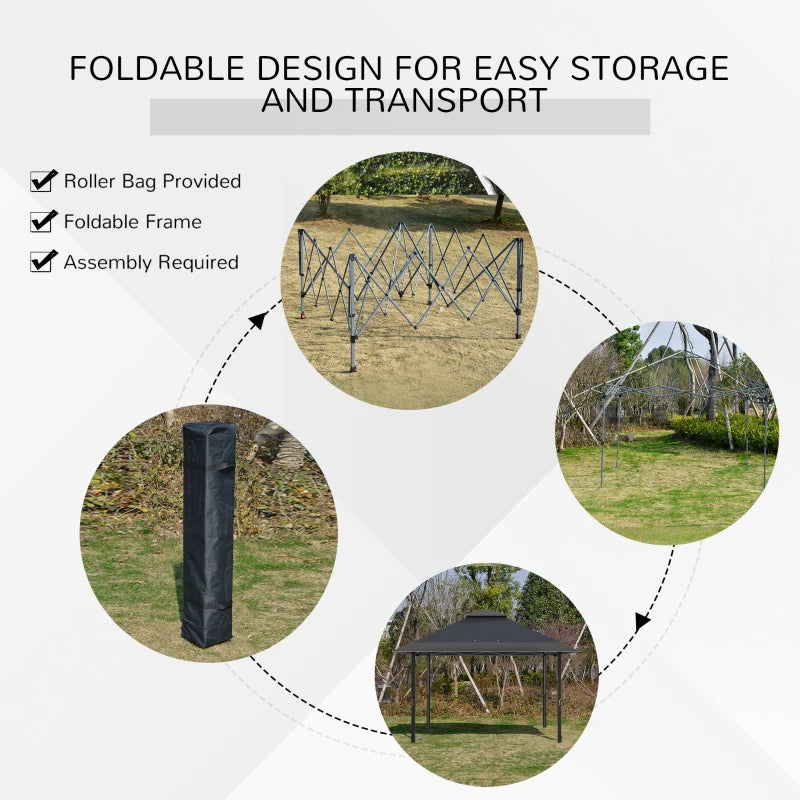 4m x 4m Pop-up Gazebo Double Roof Canopy with UV Proof, Roller Bag & Adjustable Legs