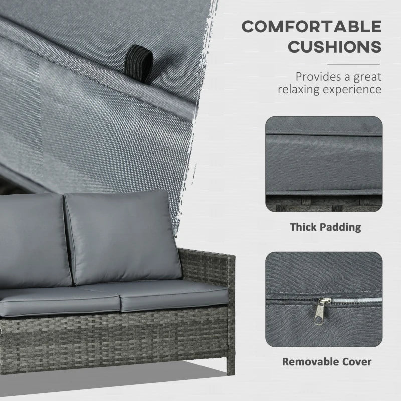 Grey 6 Seater Rattan Furniture Set With Fire Pit Table - Wicker Loveseat, 2 Armchairs and 2 Footstools Included