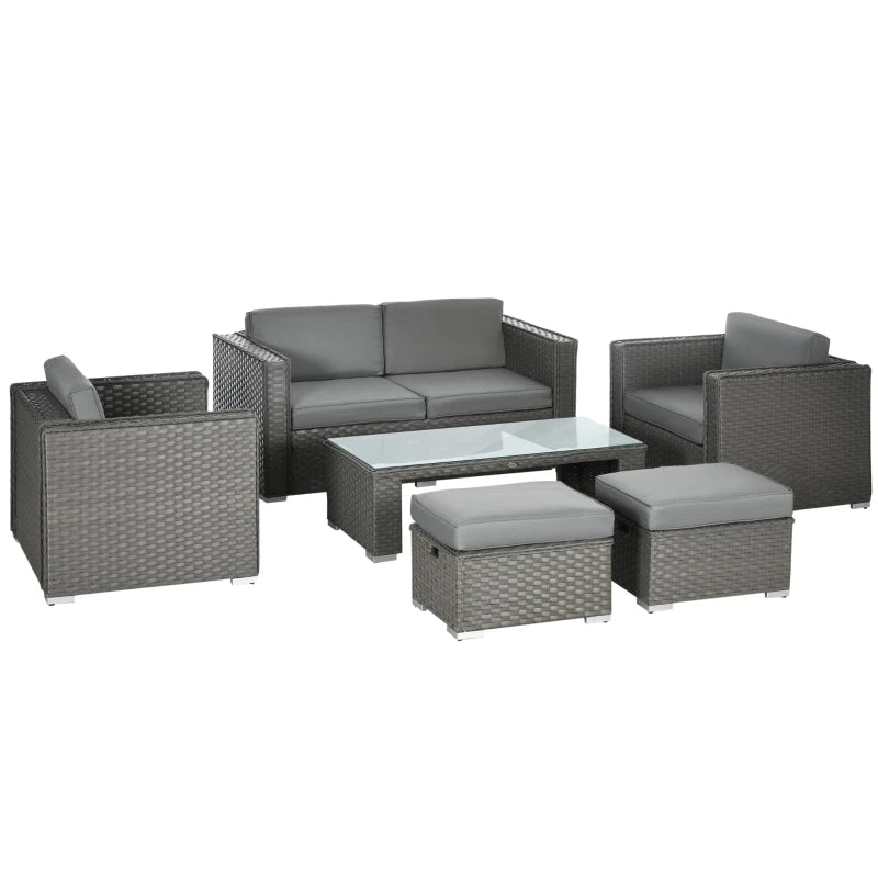 Grey 6 Piece Rattan Sofa Set With Loveseat Stool