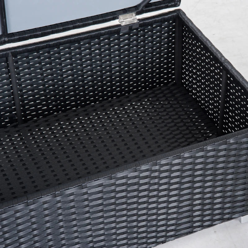 Black 4 Seater rattan Sofa With Cream Cushions And Storage Coffee Table