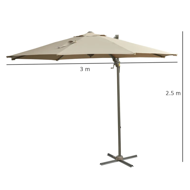 3m Beach Hanging Umbrella Parasol - Khaki