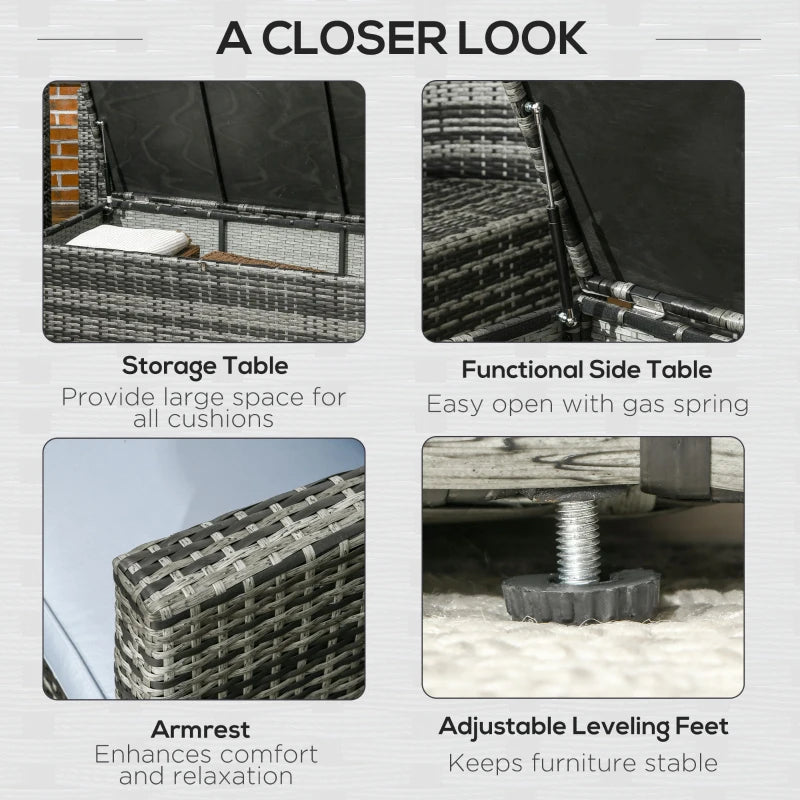 6 Piece Rattan Conversation Furniture Set With Storage Table and Cushions