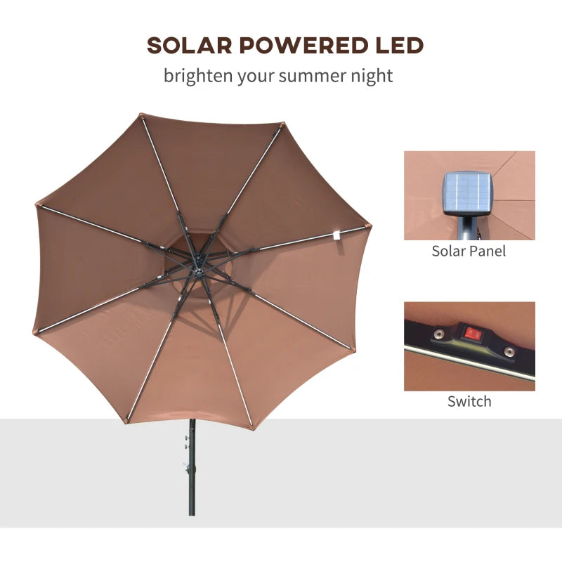 2.3H x 2.95m Coffee Parasol With LED Solar lights