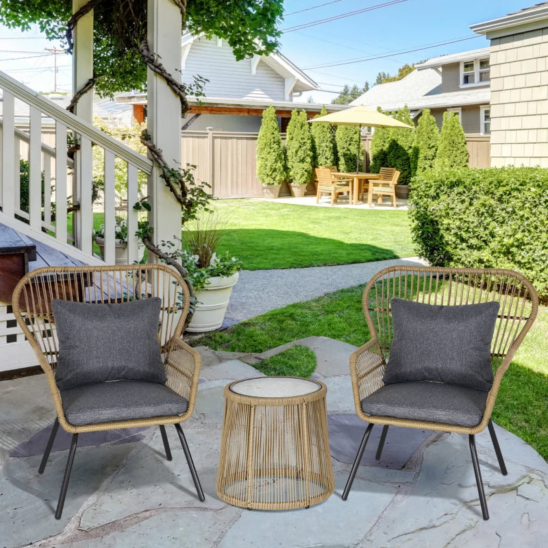 3 Piece Balcony Bistro Set With Metal Frame Wrapped in Brown Wicker