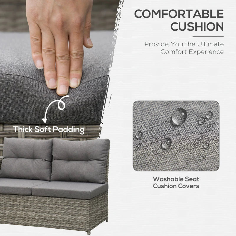 Grey 6 Piece Rattan Corner Sofa With Soft Padded Cushions & Liftable Coffee Table