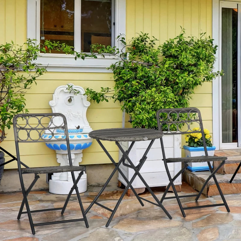 Grey Hand Woven Rattan Coffee Table and Chairs - Foldable