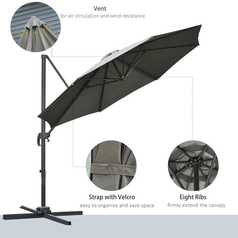 2.95H x 2.5m Dark Grey 360° Adjustable Cantilever Parasol