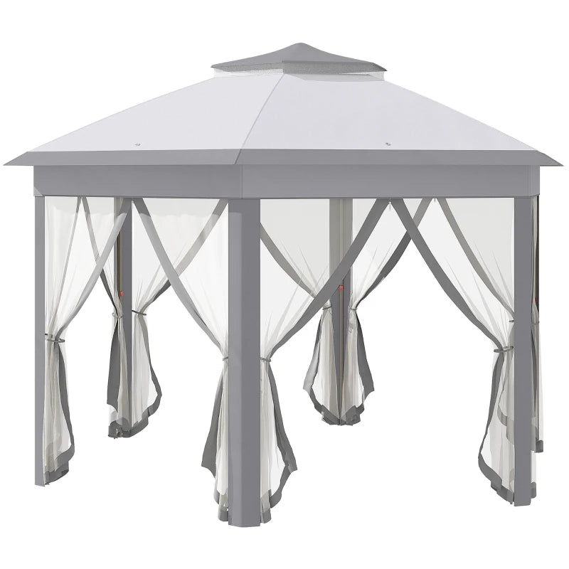 Grey Hexagon Pop Up Gazebo With Double Roof and Netting
