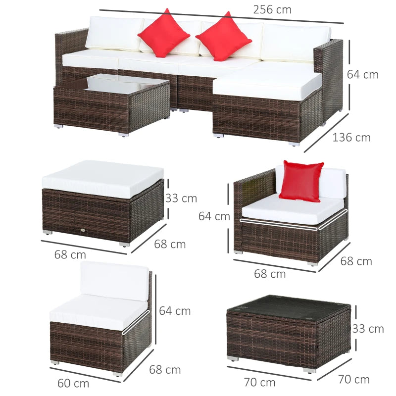 6 Piece Wicker Sofa - Brown Aluminium Frame With Cushions