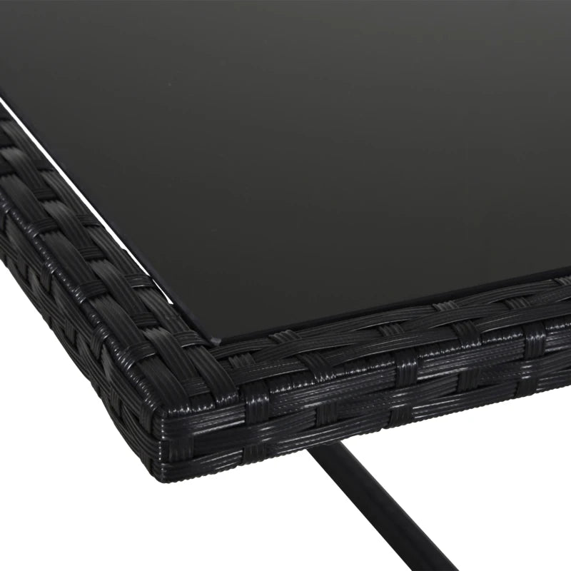 Black 9 Piece Rattan Dining Set With Glass Top Table & White Cushions