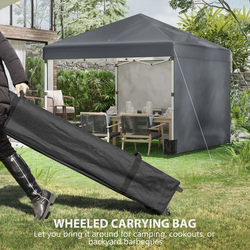 Dark Grey 3m x 3m Pop Up Gazebo with 2 Sidewalls, Leg Weight Bags and Carry Bag, Height Adjustable