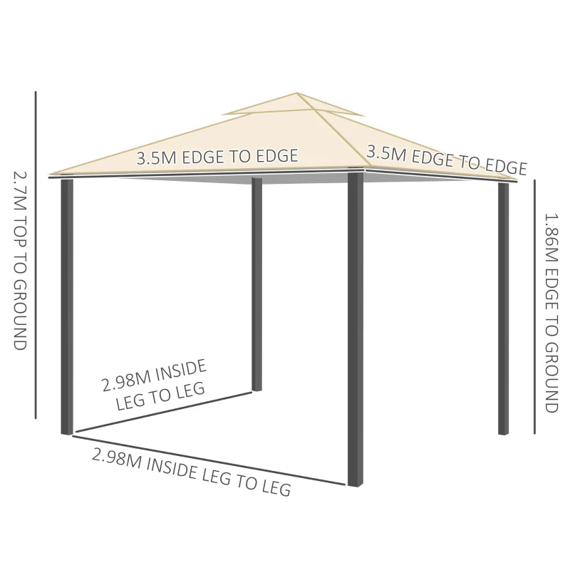 3.5m x 3.5m Side-Less Beige Gazebo w/ 2-Tier Roof Steel Frame