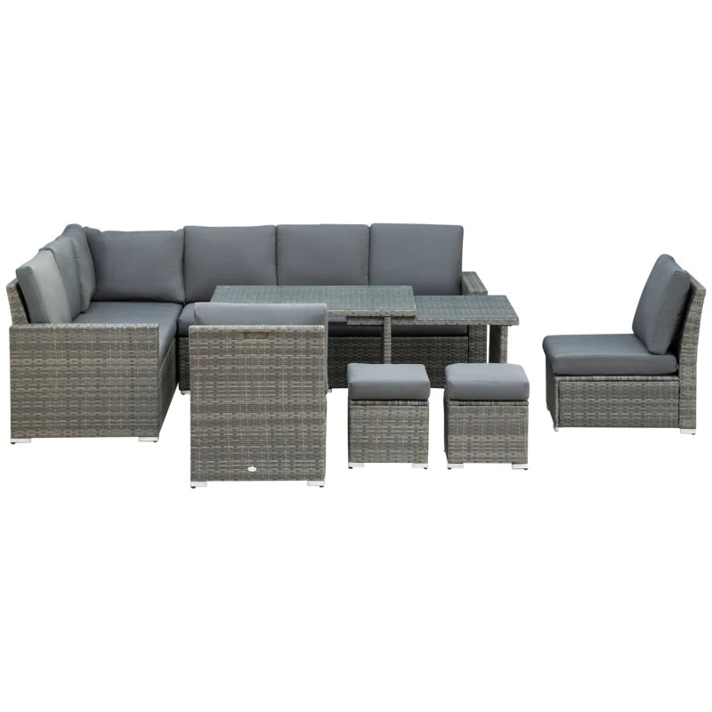 10-Seater Rattan Sofa With Footstools and Expandable Glass Table
