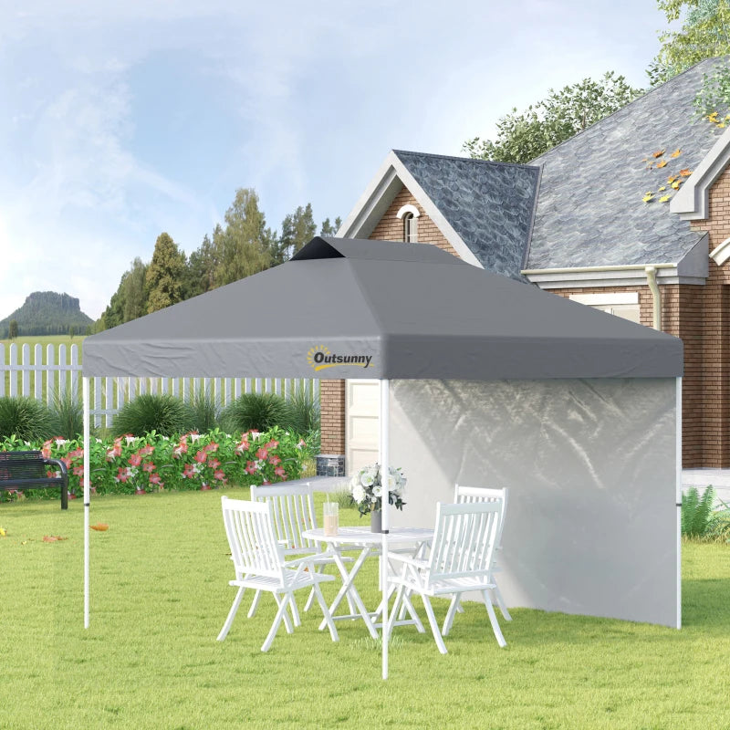 3m x 3m Grey Pop Up Gazebo with 1 Side and Roller Bag