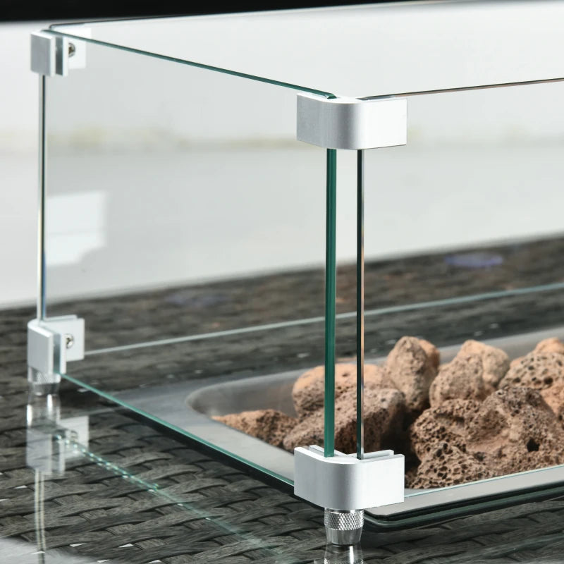 Grey 6 Seater Rattan Furniture Set With Fire Pit Table - Wicker Loveseat, 2 Armchairs and 2 Footstools Included