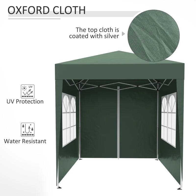 Green 2m x 2m Pop Up Gazebo With 2 Walls 2 Windows