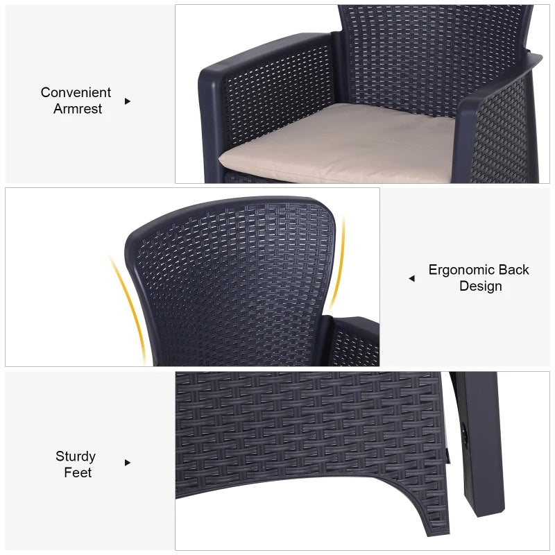 Dark Brown Rattan Effect Bistro Set - 2 Chairs & Coffee Table