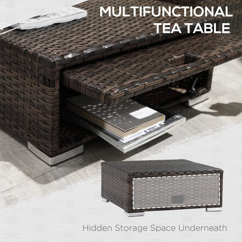 3 piece Rattan Furniture Set - 4 Seater Wicker Sofa With Cream Cushions and Footstall