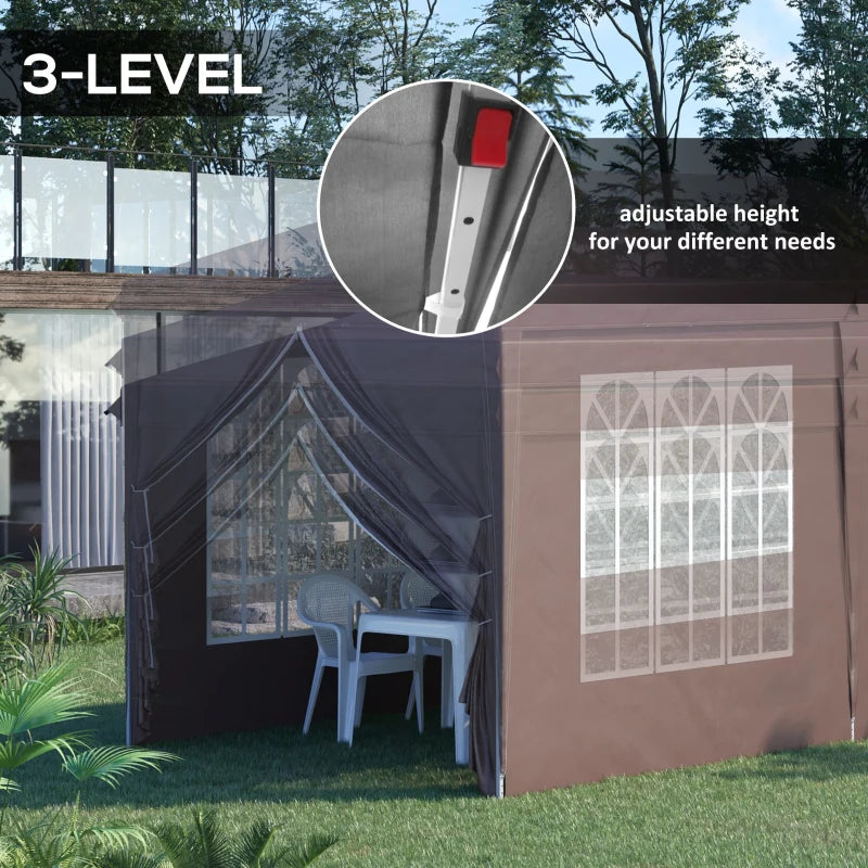 3m x 6 m Brown Pop Up Gazebo with Sides and Windows