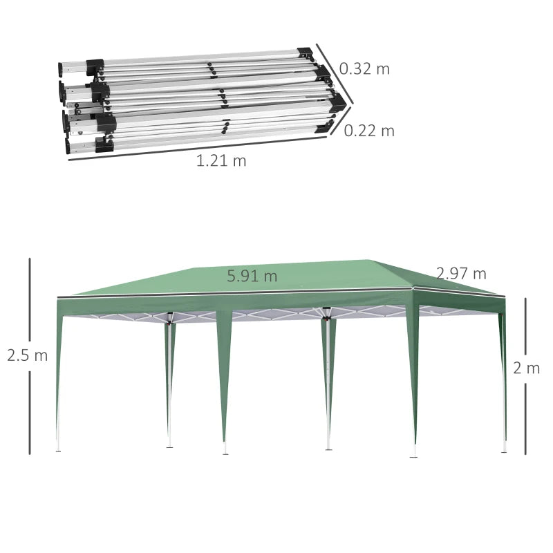 Green 6m x 3m x 2.65m Pop Up Gazebo With Double Roof and Carrying Bag