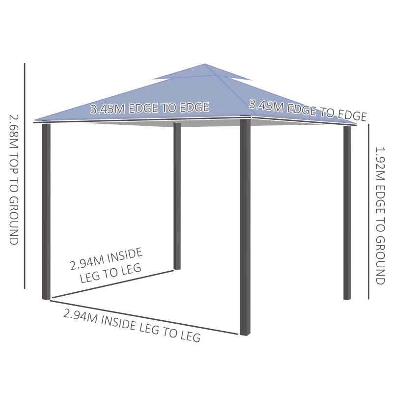 3.5m x 3.5m Side-Less Outdoor Canopy With 2-Tier Roof Steel Frame