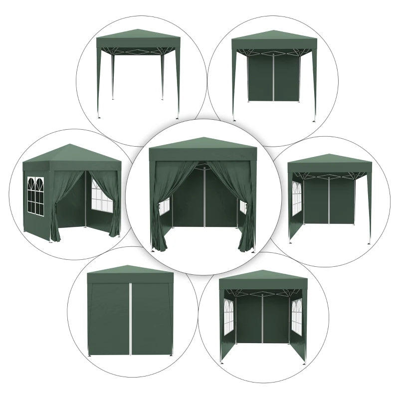 Green 2m x 2m Pop Up Gazebo With 2 Walls 2 Windows