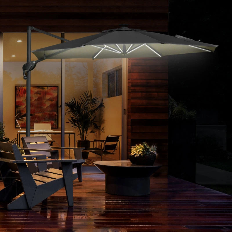 2.55H x 2.98m Dark Grey Adjustable Cantilever Parasol With LED Lights
