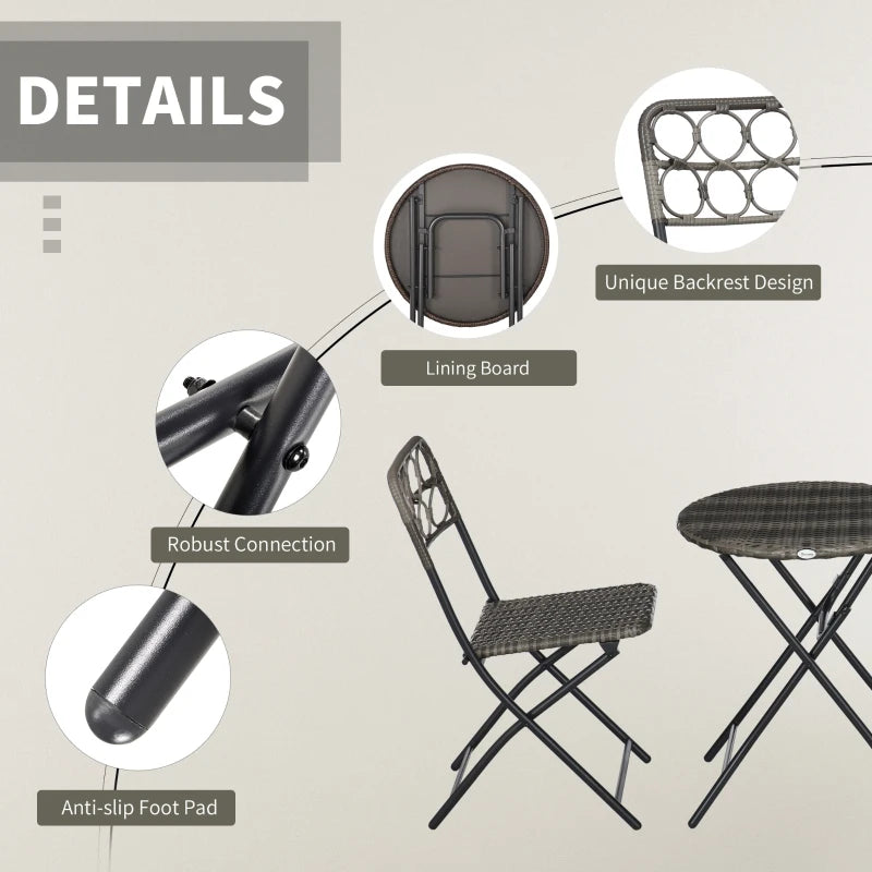 Grey Hand Woven Rattan Coffee Table and Chairs - Foldable